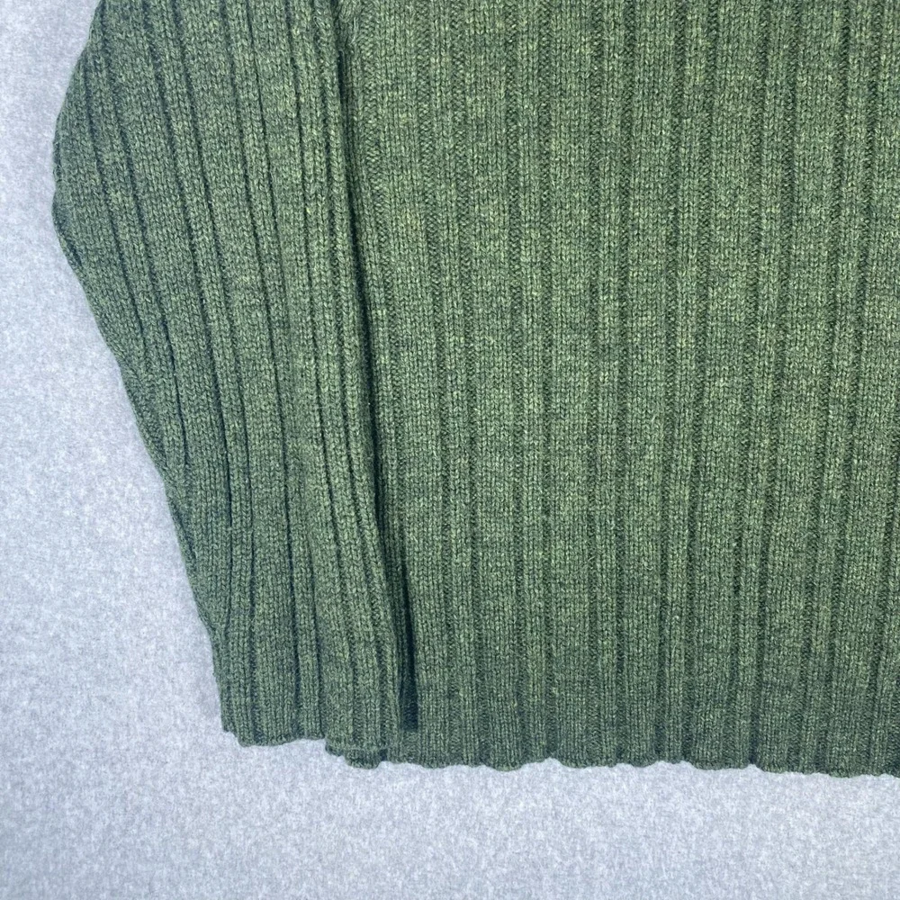 J. Crew V-Neck Sweater Mens Large Green Wool Ribbed Knit Long Sleeve Pullover